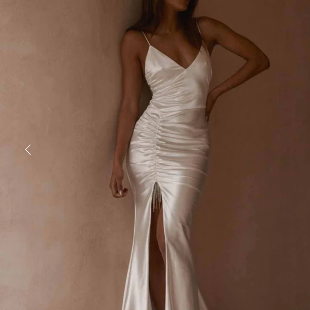 Grace Loves Lace Cream Ruched Slit Gown